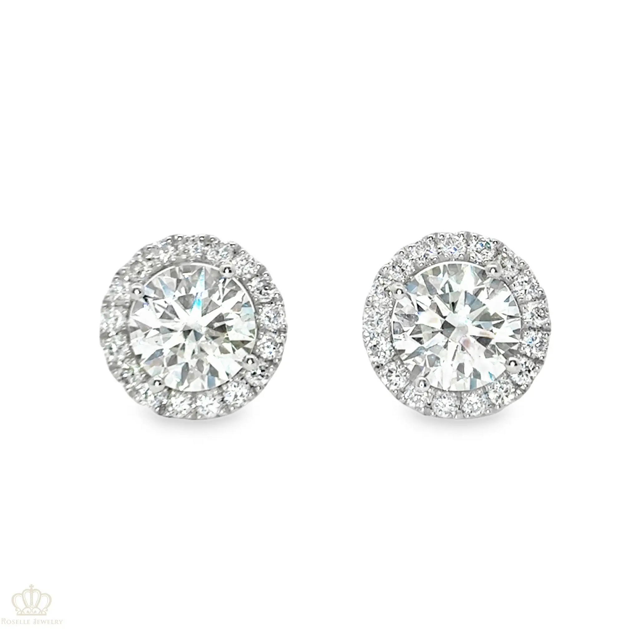 Lab Grown Diamond Halo Earrings - LE303 With 18K White Gold Roselle Jewelry