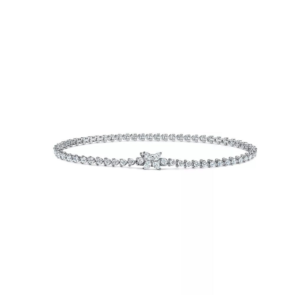 LBT001 - Marquise Cluster Floral Round Diamond Tennis Bracelet