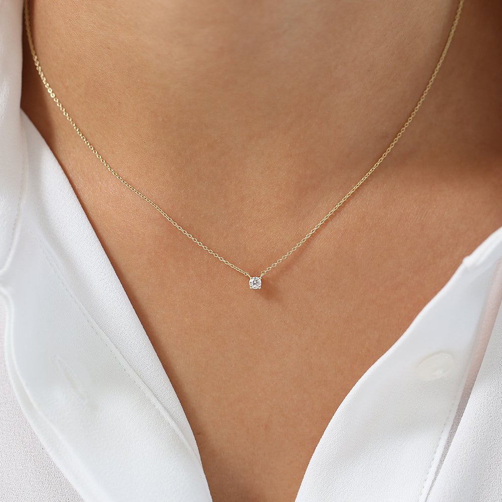 OBFJ0205 - Prong Setting Diamond Solitaire Necklace necklace in selectable metal and diamond options - Roselle Jewelry view 8