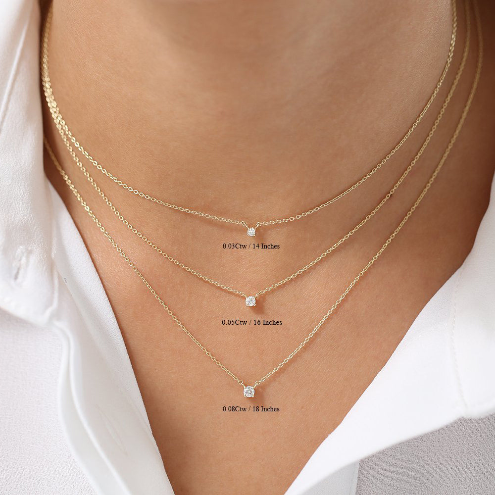 OBFJ1712 - 14K Gold Prong Setting Diamond Solitaire Necklace 5