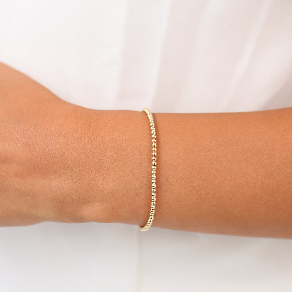 OBFJ1989 - 2.5MM Beaded Bracelet bracelets in selectable metal and diamond options - Roselle Jewelry view 5
