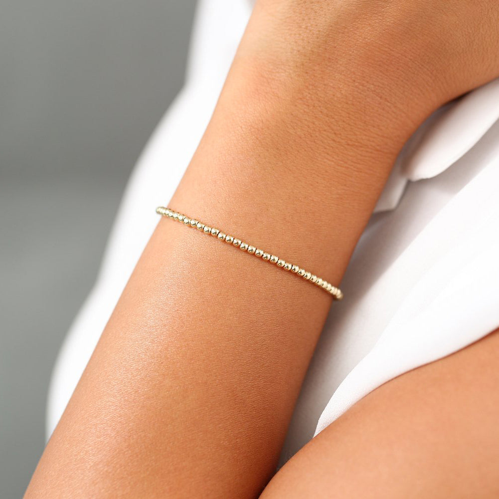 OBFJ1989 - 2.5MM Beaded Bracelet bracelets in selectable metal and diamond options - Roselle Jewelry view 2