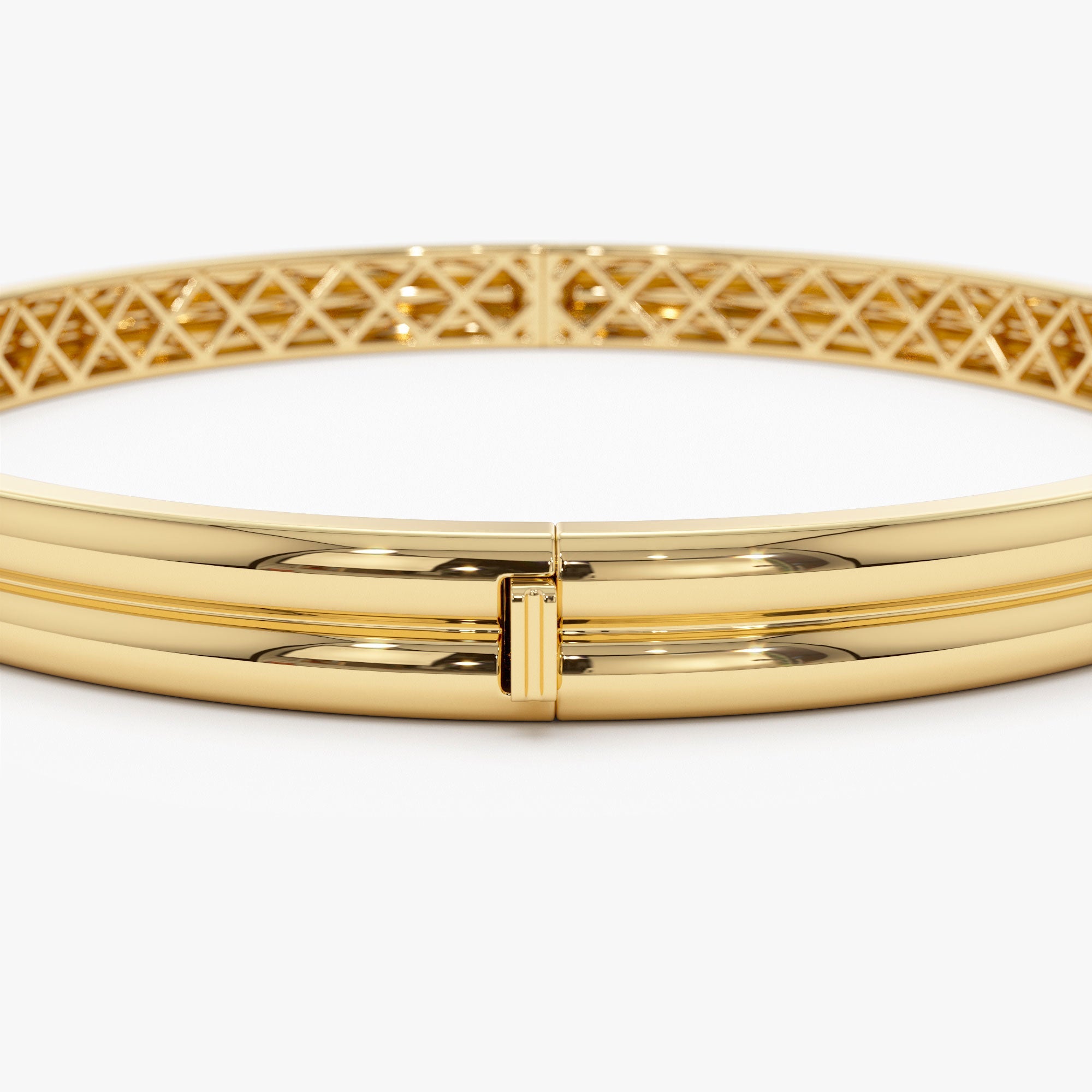 OBFJ1168 - 14k Double Row Dome Gold Bangle Bracelet 11