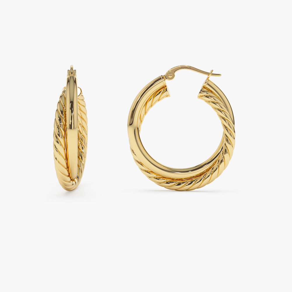 OBFJ1456 - 14k Intertwined Gold Hoop Earrings 30MM 1