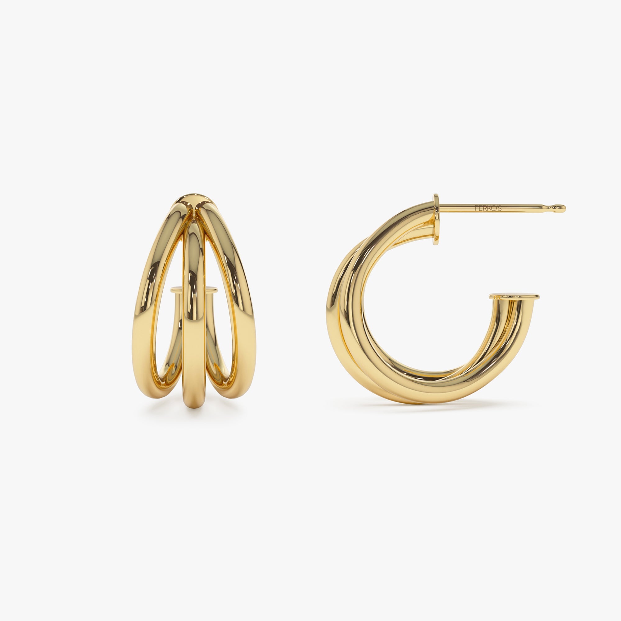OBFJ0769 - Triple Row Hoop Earrings earrings in selectable metal and diamond options - Roselle Jewelry view 6