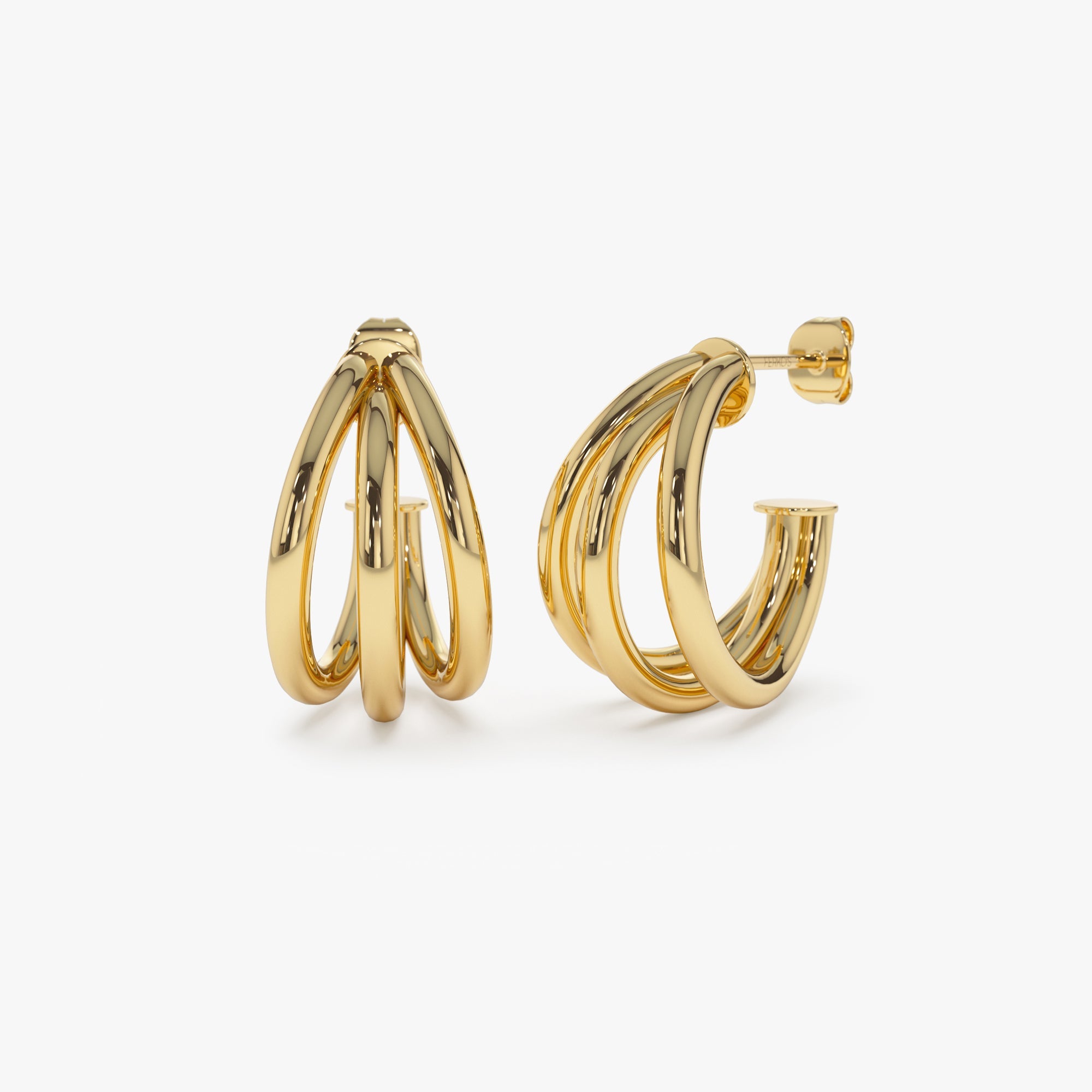 OBFJ0769 - Triple Row Hoop Earrings earrings in selectable metal and diamond options - Roselle Jewelry view 1