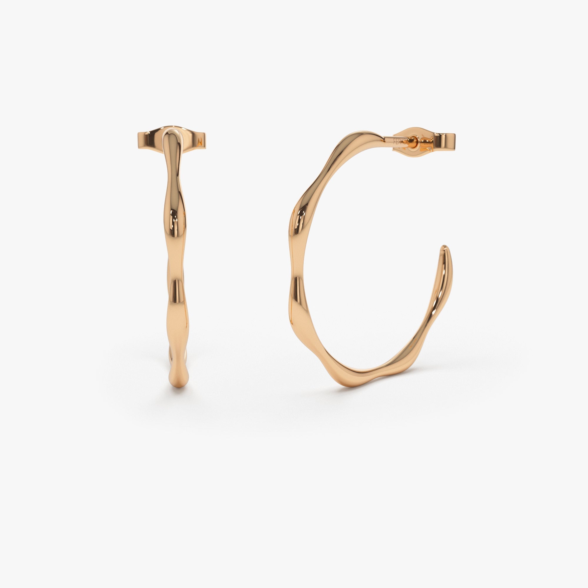 OBFJ0749 - Large Wave Hoop Earrings earrings in selectable metal and diamond options - Roselle Jewelry view 6