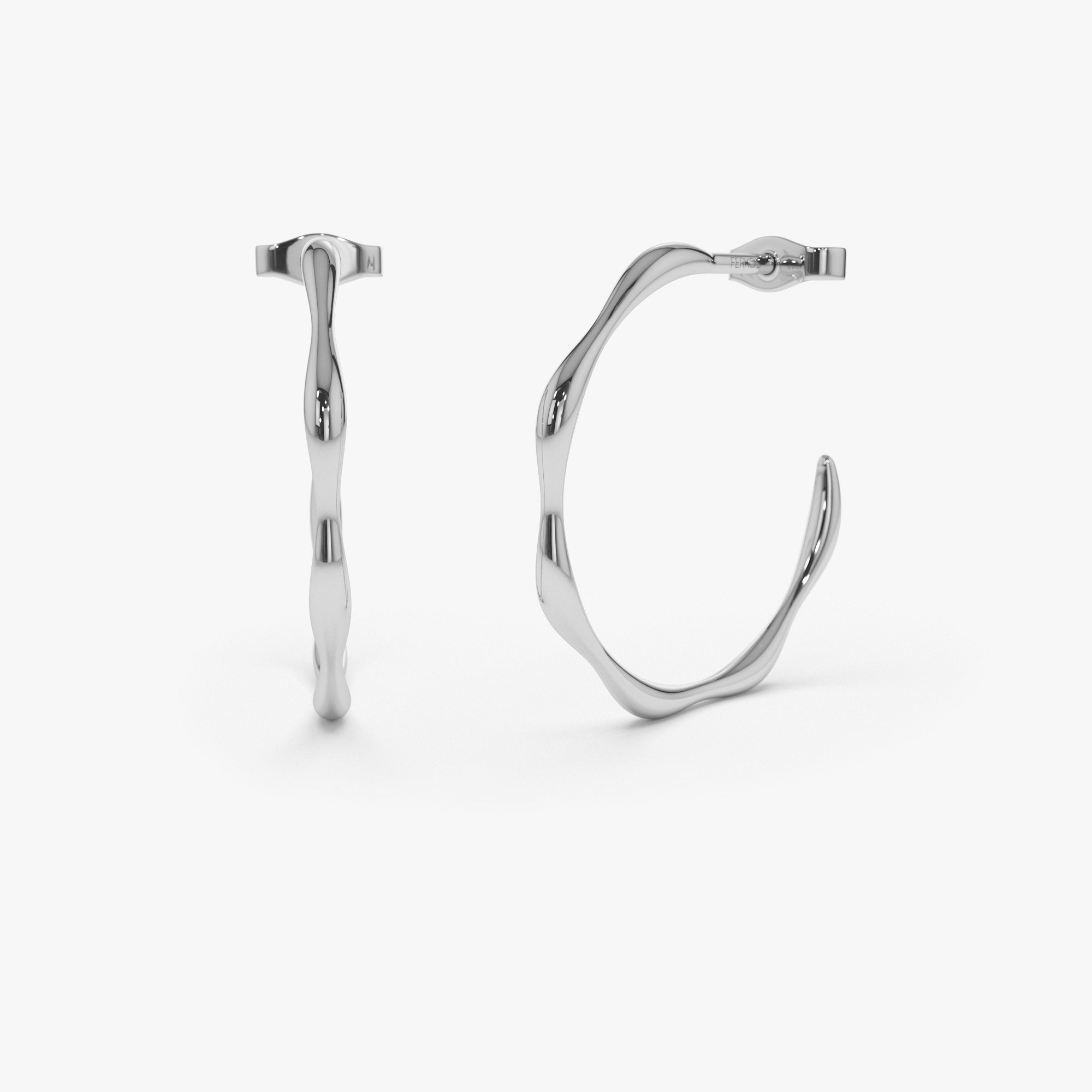 OBFJ0749 - Large Wave Hoop Earrings earrings in selectable metal and diamond options - Roselle Jewelry view 7