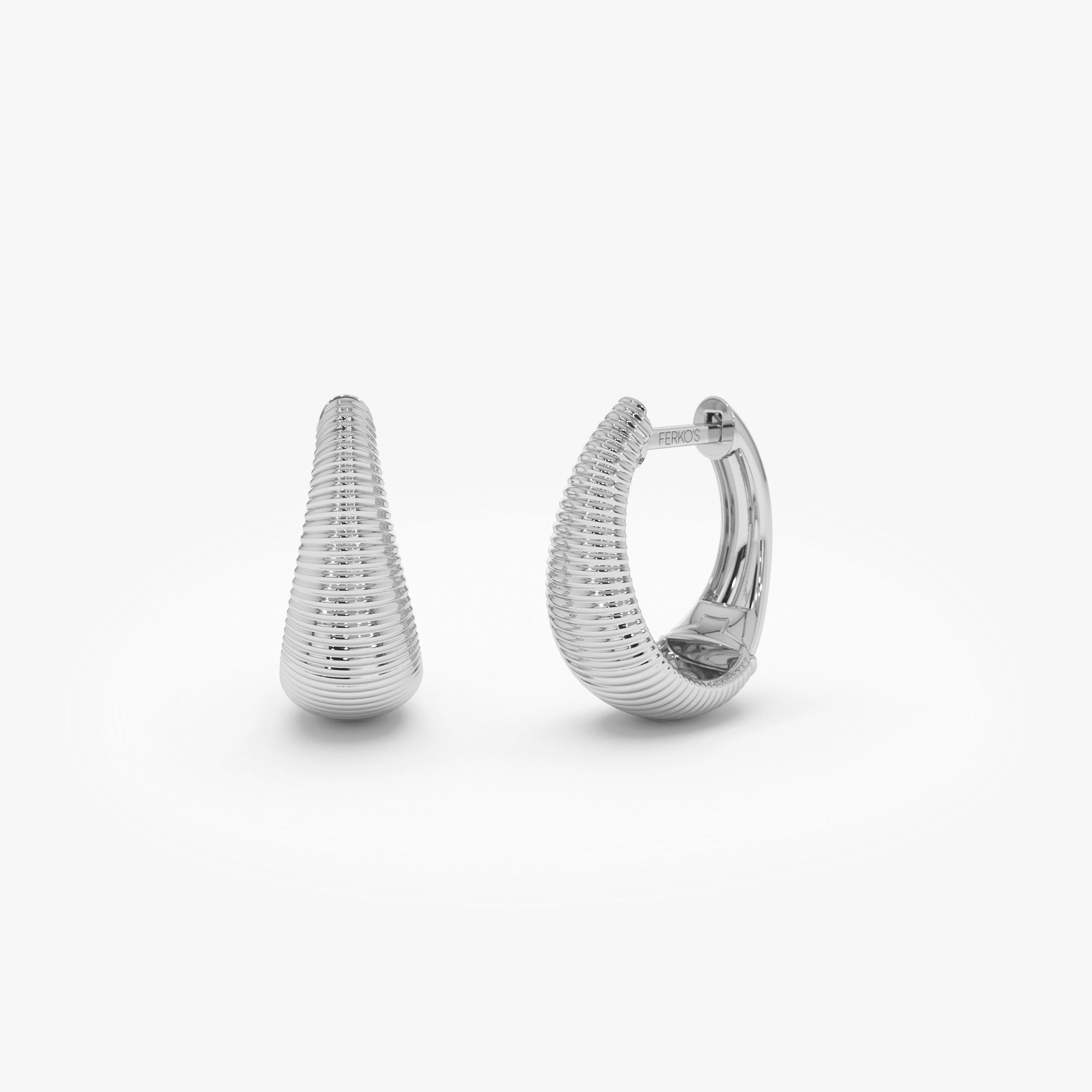 OBFJ1092 - Ribbed Teardrop Hoop Earrings earrings in selectable metal and diamond options - Roselle Jewelry view 7