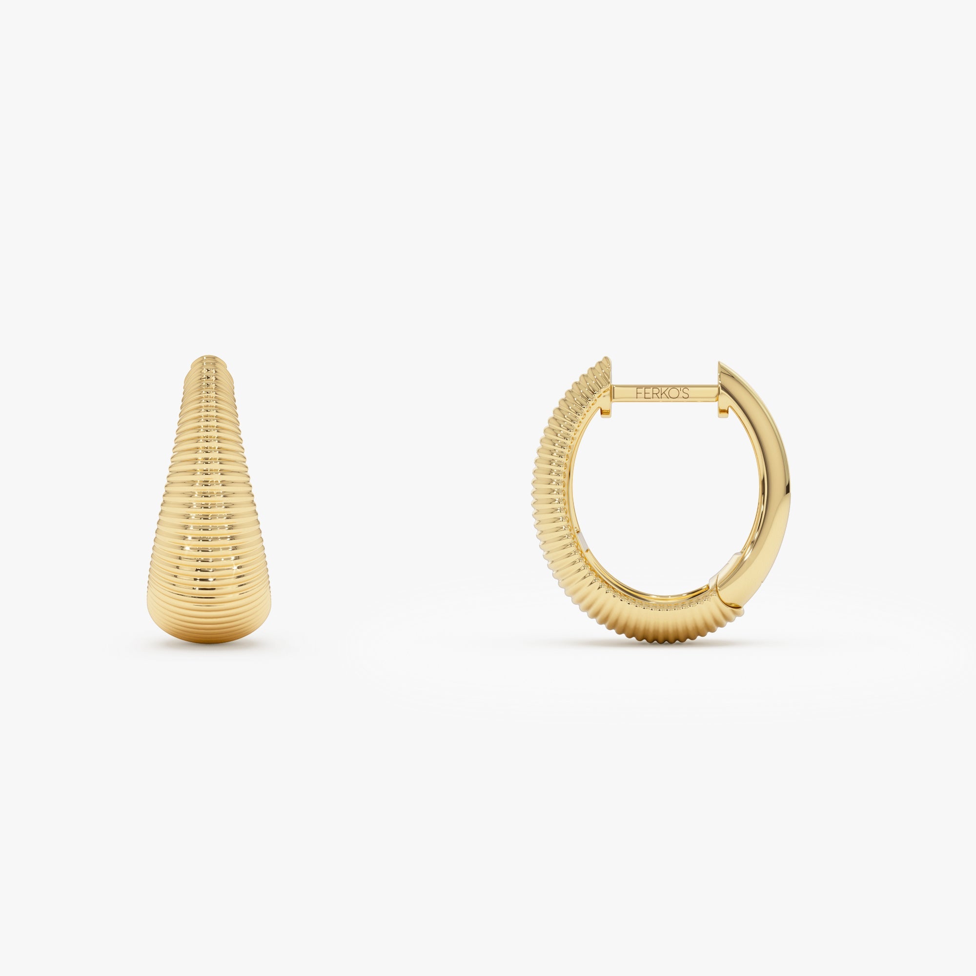 OBFJ1092 - Ribbed Teardrop Hoop Earrings earrings in selectable metal and diamond options - Roselle Jewelry view 8