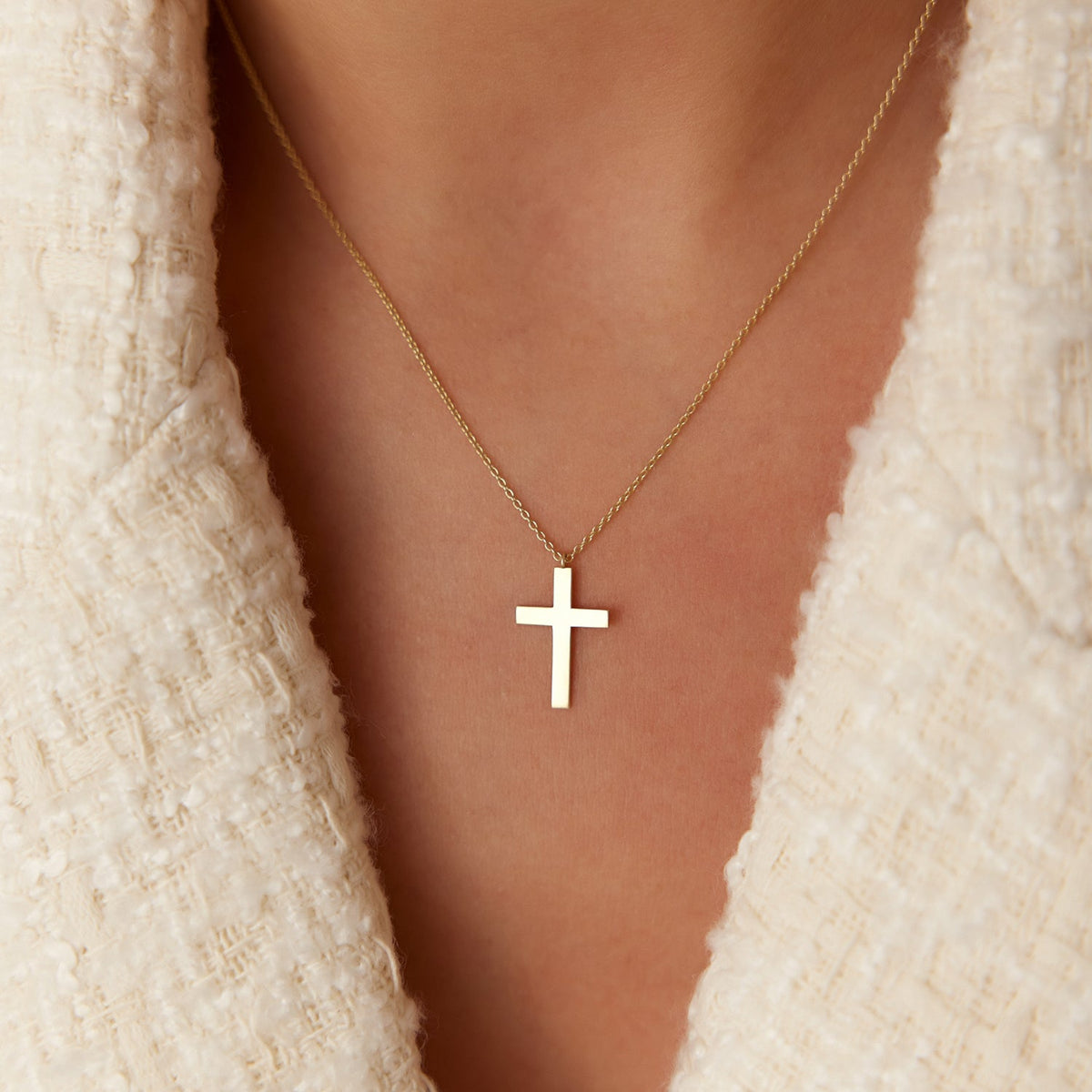 OBFJ1914 - Cross Charm Necklace necklace in selectable metal and diamond options - Roselle Jewelry view 2