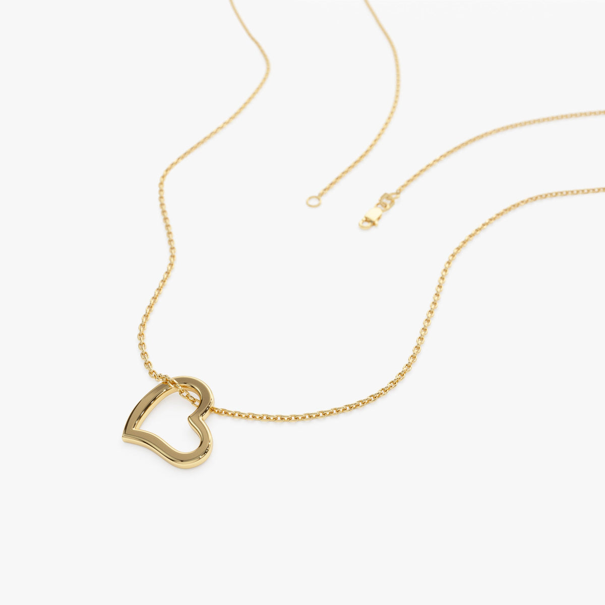 OBFJ1255 - Open Heart Shaped Charm Necklace necklace in selectable metal and diamond options - Roselle Jewelry view 6