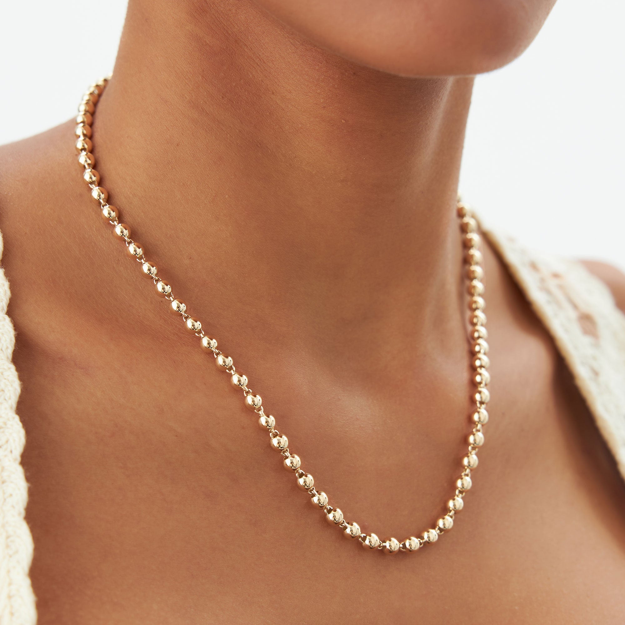 OBFJ1119 - 14K Gold 5 MM Bead Necklace 5