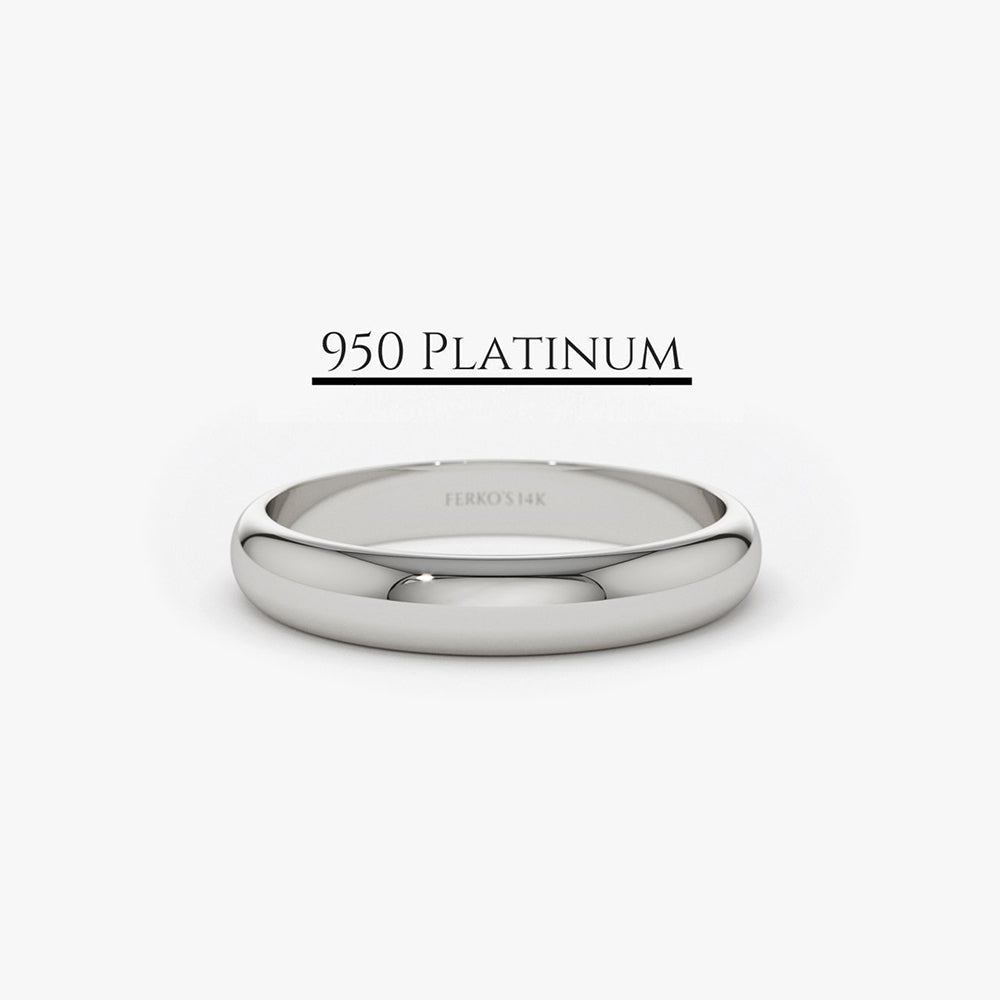 OBFJ2105 - Platinum 3MM Dome Wedding Band ring in selectable metal and diamond options - Roselle Jewelry view 1