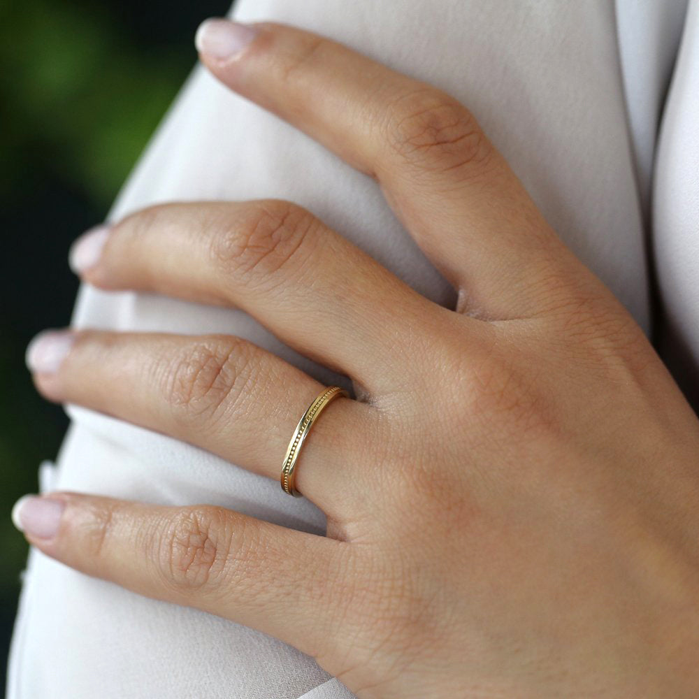 OBFJ2026 - 14k Beaded Stacking Gold Wedding Band 3