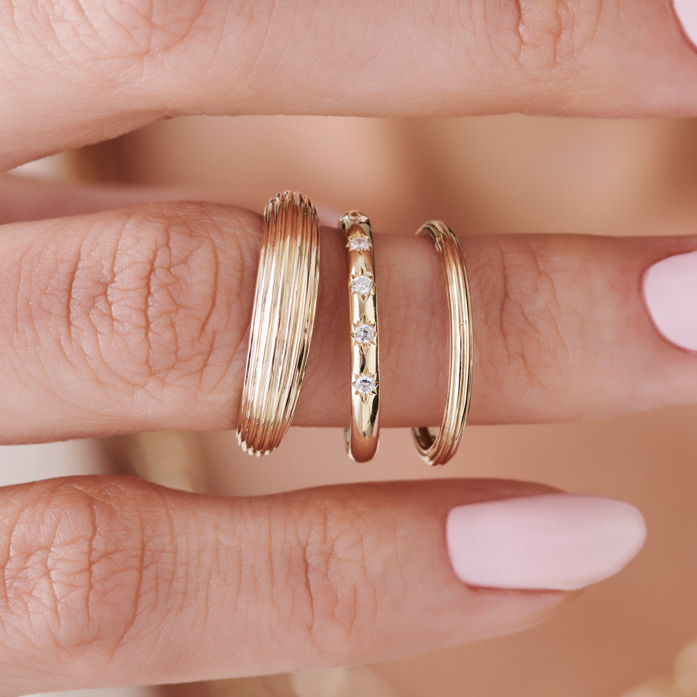 OBFJ2246 - 14k Unique Multi Lined 2MM Gold Ring 4