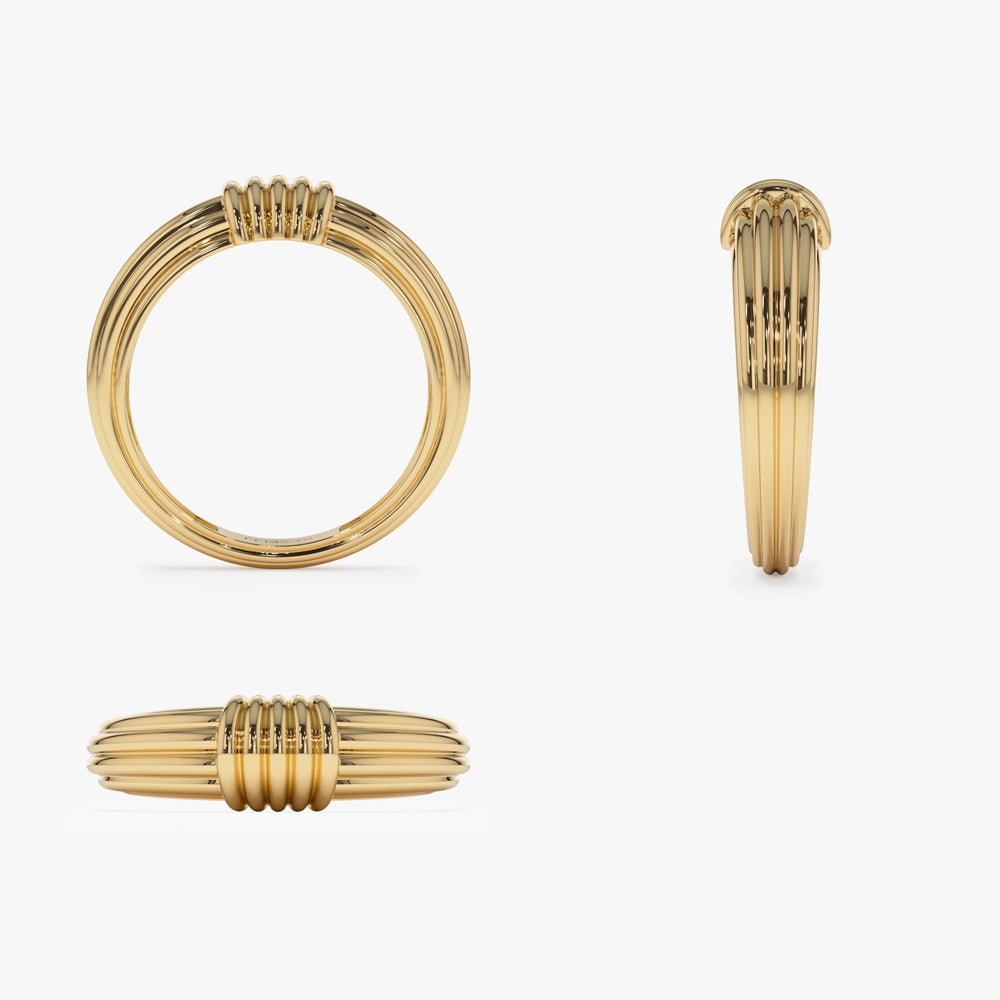 OBFJ1543 - 14k Ribbed Dome Graduating Gold Ring 8