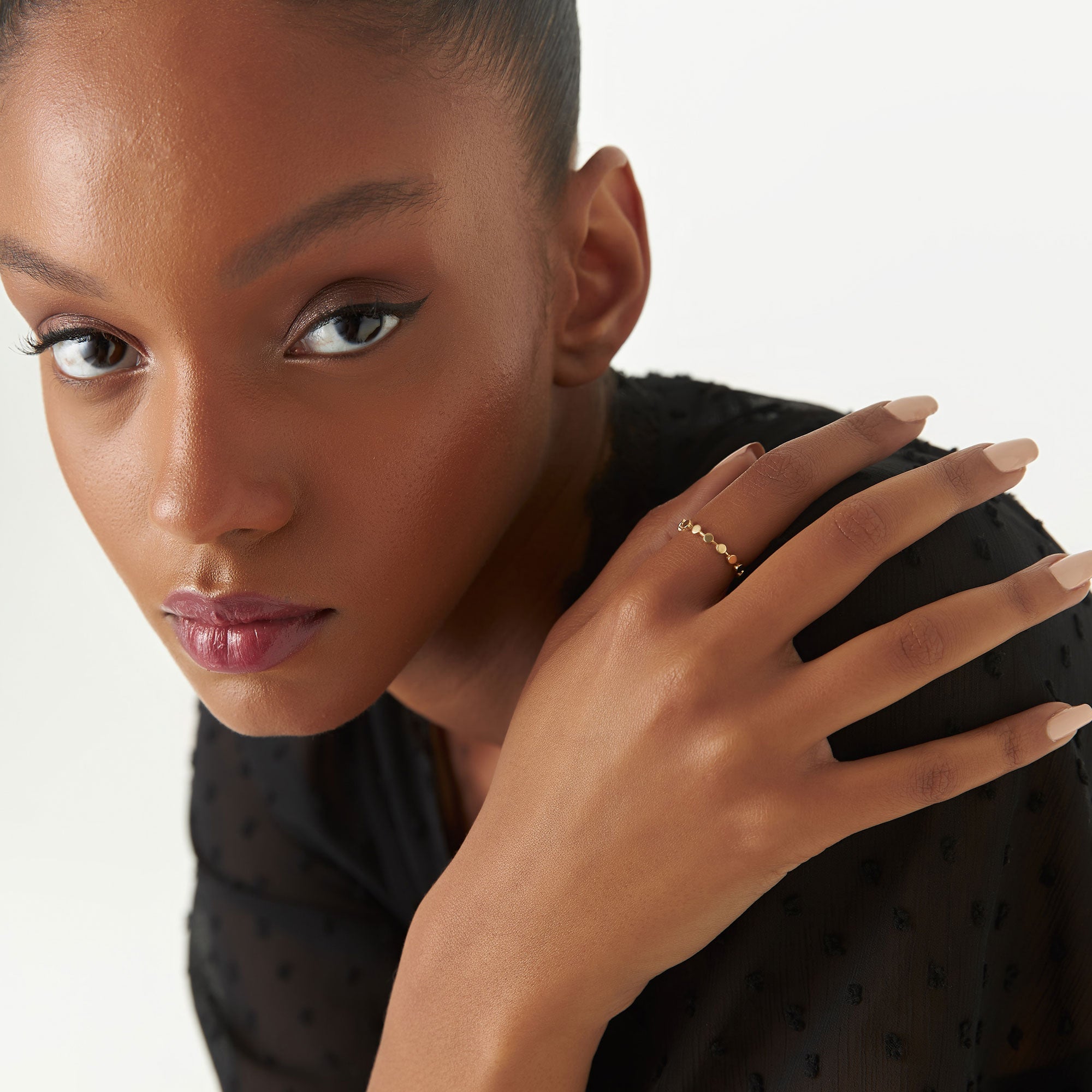 OBFJ1269 - 14K Tiny Round Stackable Ring For Women 4