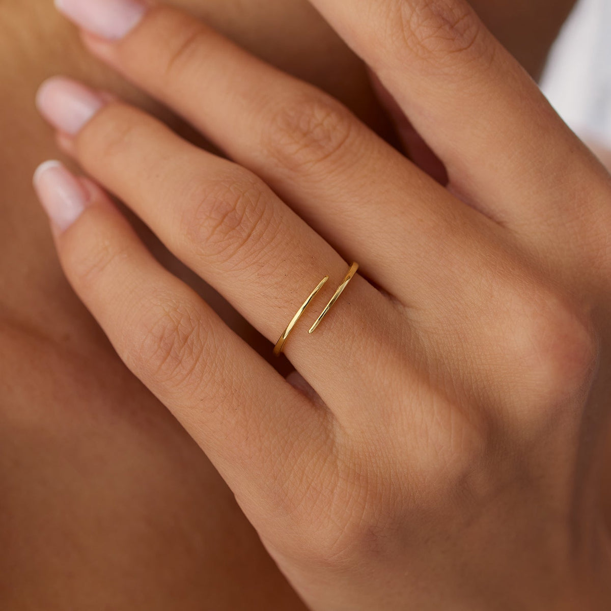 OBFJ1445 - Stacking Criss Cross Ring ring in selectable metal and diamond options - Roselle Jewelry view 4