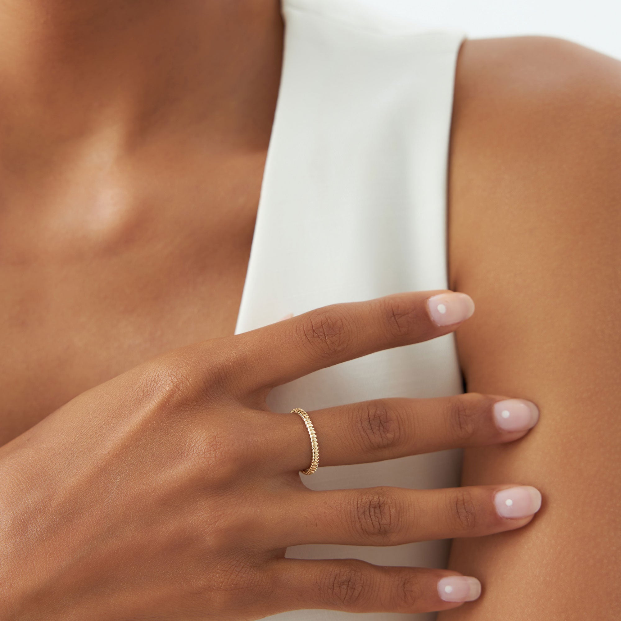 OBFJ1097 - 14K Stackable Ribbed Wedding Band 3