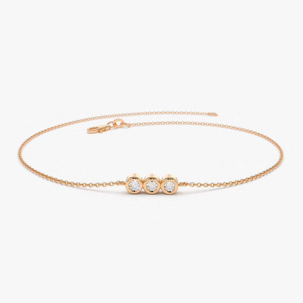 OBFJ1570 - 14K Gold Trio Diamond Bracelet with Thin Chain 6