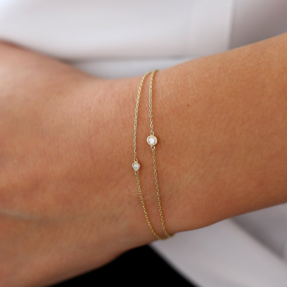 OBFJ1699 - 14k Gold Bezel Setting Diamond Solitaire Bracelet 0.05ctw 4
