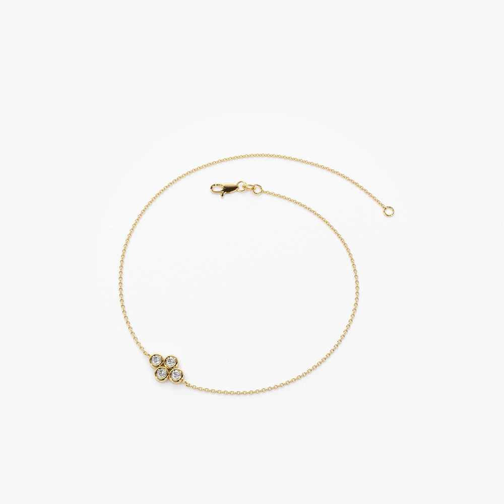 OBFJ1595 - 14K Gold Dainty Quad Diamond Bracelet 7