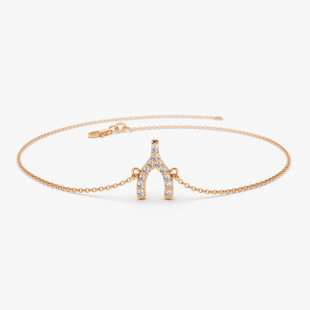 OBFJ1611 - 14K Diamond Wishbone Charm Bracelet 4