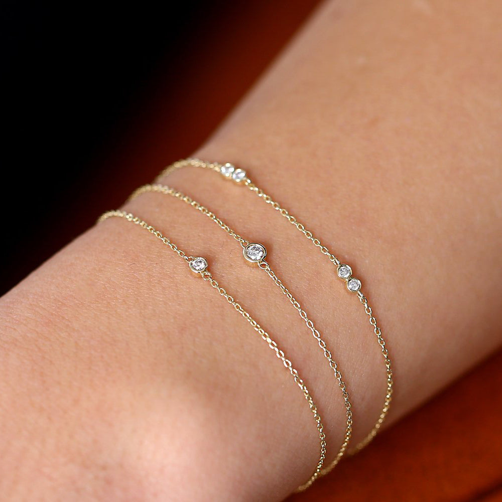 OBFJ1715 - 14K Gold Double Diamond Station Bracelet 3