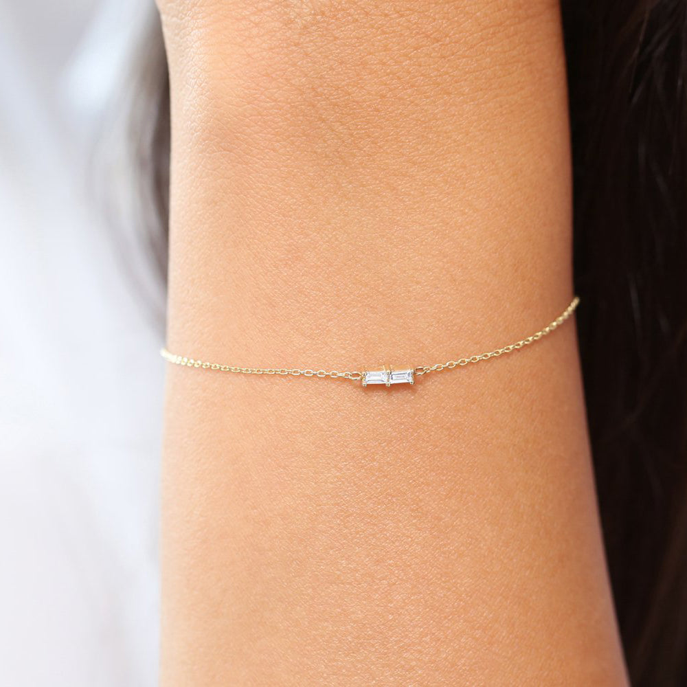 OBFJ1719 - Double Baguette Diamond Bracelet bracelets in selectable metal and diamond options - Roselle Jewelry view 4