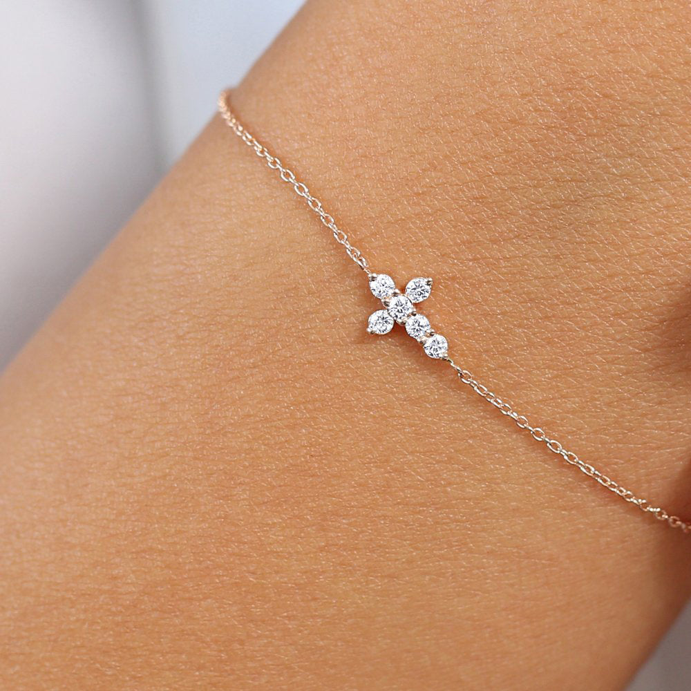 OBFJ1720 - 14K Gold Diamond Cross Bracelet 2