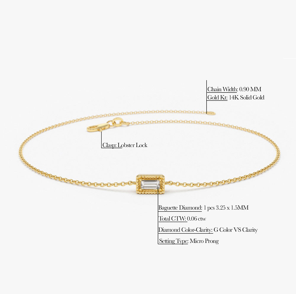 OBFJ1716 - 14K Gold Dainty Baguette Diamond Bracelet 6