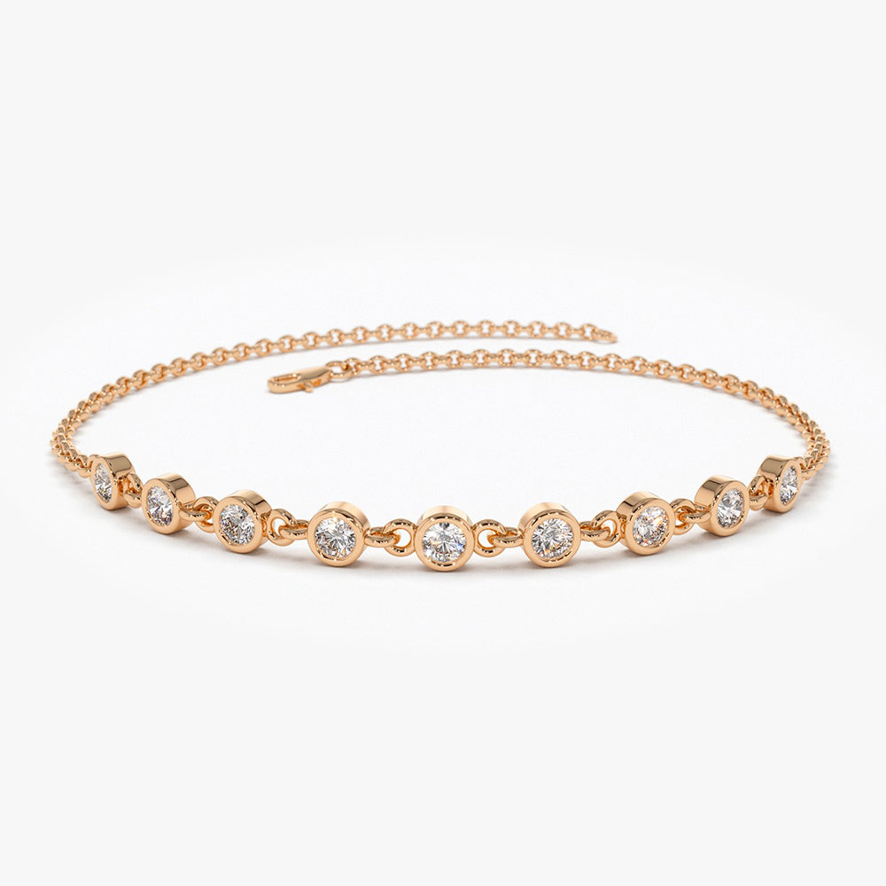 OBFJ0210 - 14K Rose Gold Bezel Set Diamond Bracelet 1