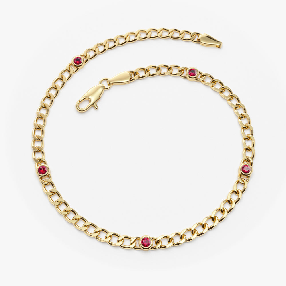 OBFJ2281 - Cuban Link Bracelet w/ Bezel Setting Ruby bracelets in selectable metal and diamond options - Roselle Jewelry view 5