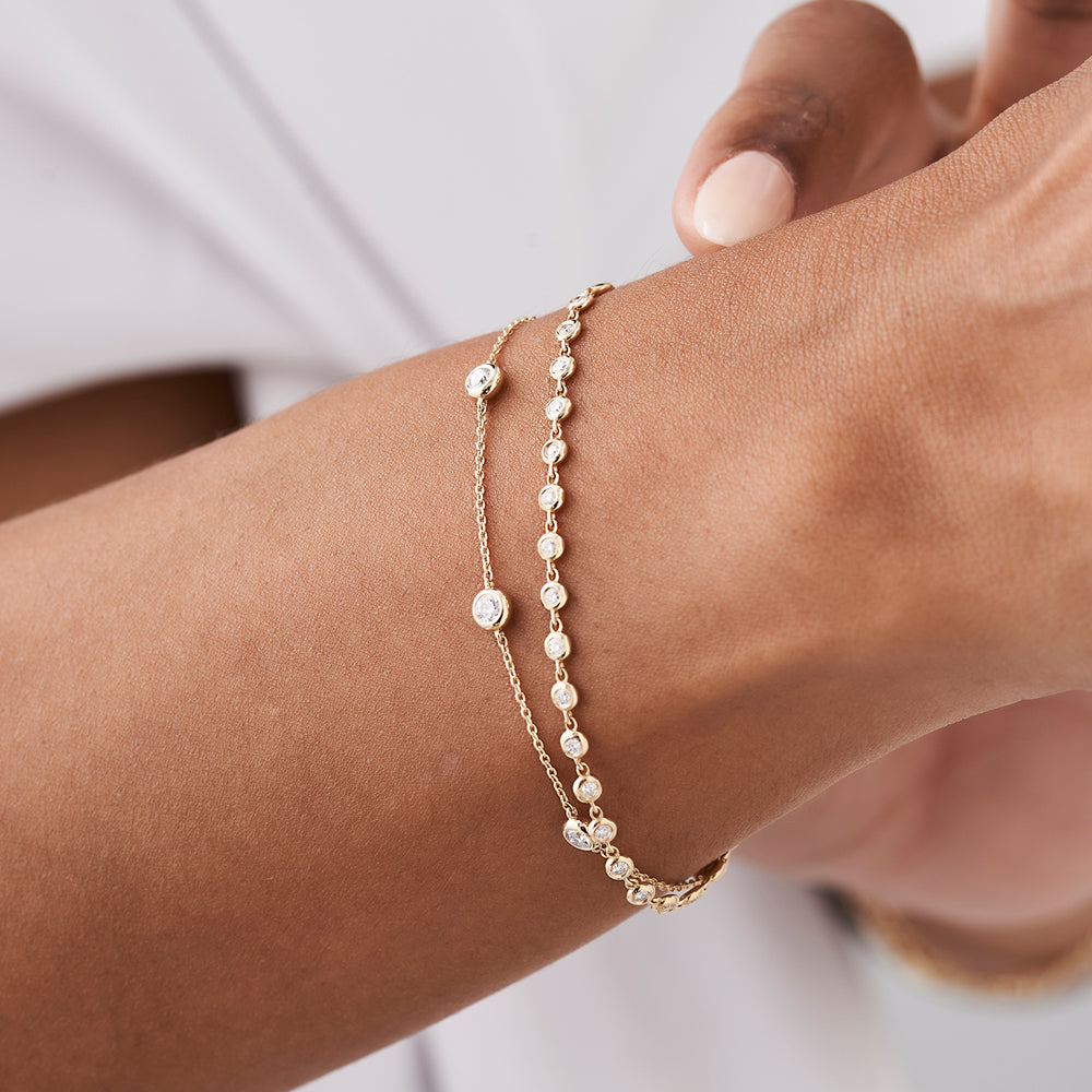 OBFJ1969 - Bezel Setting Diamond Tennis Bracelet bracelets in selectable metal and diamond options - Roselle Jewelry view 2