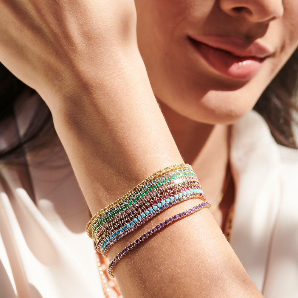 OBFJ2232 - Prong Setting Turquoise Tennis Bracelet bracelets in selectable metal and diamond options - Roselle Jewelry view 6