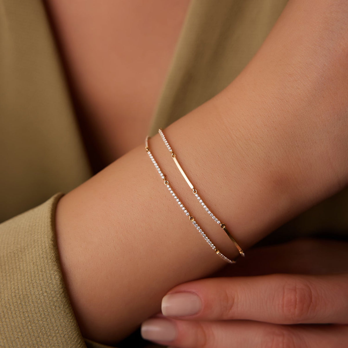 OBFJ2078 - Pave Stackable Diamond Bar Bracelet bracelets in selectable metal and diamond options - Roselle Jewelry view 5