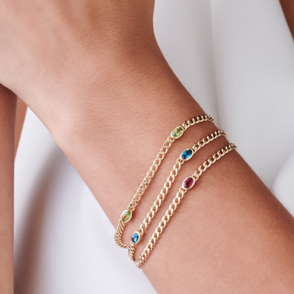 OBFJ2222 - Cuban Link Bracelet w/ Bezel Setting London Blue Topaz bracelets in selectable metal and diamond options - Roselle Jewelry view 2