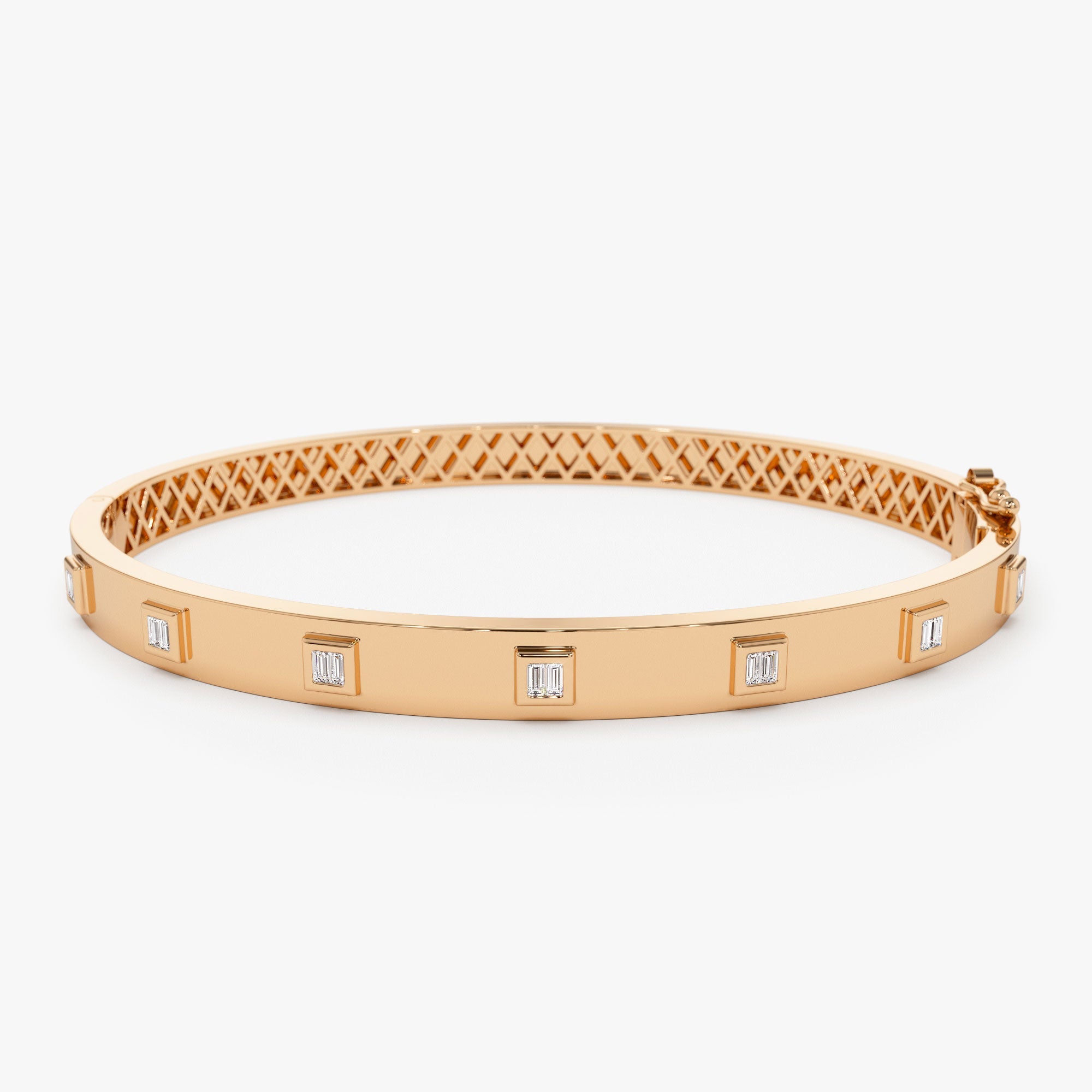 OBFJ1137 - 14k Gold Baguette Diamond Bezel Setting Statement Bangle 2