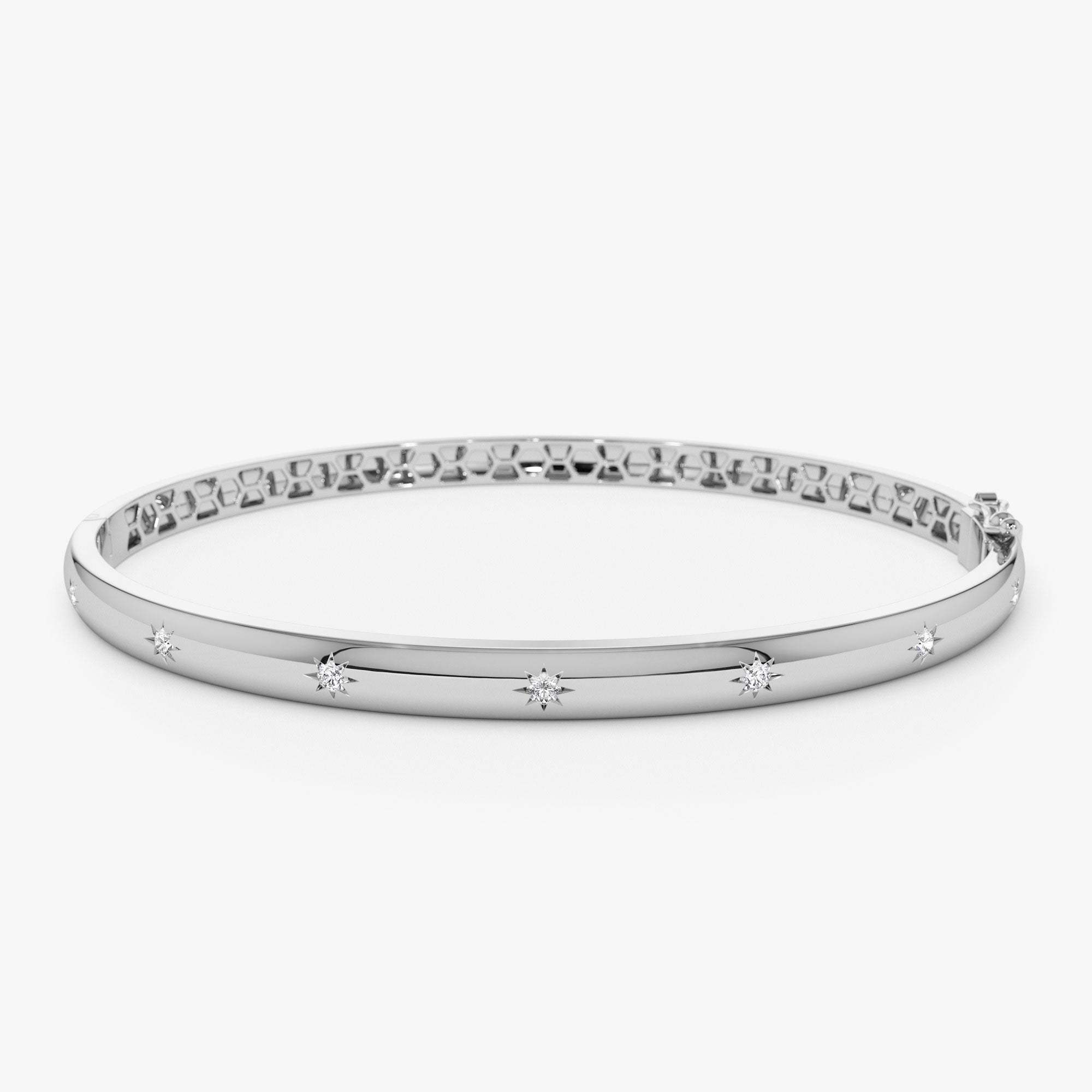 OBFJ1135 - 14k 4mm Dome Star Setting Diamond Bangle Bracelet 7