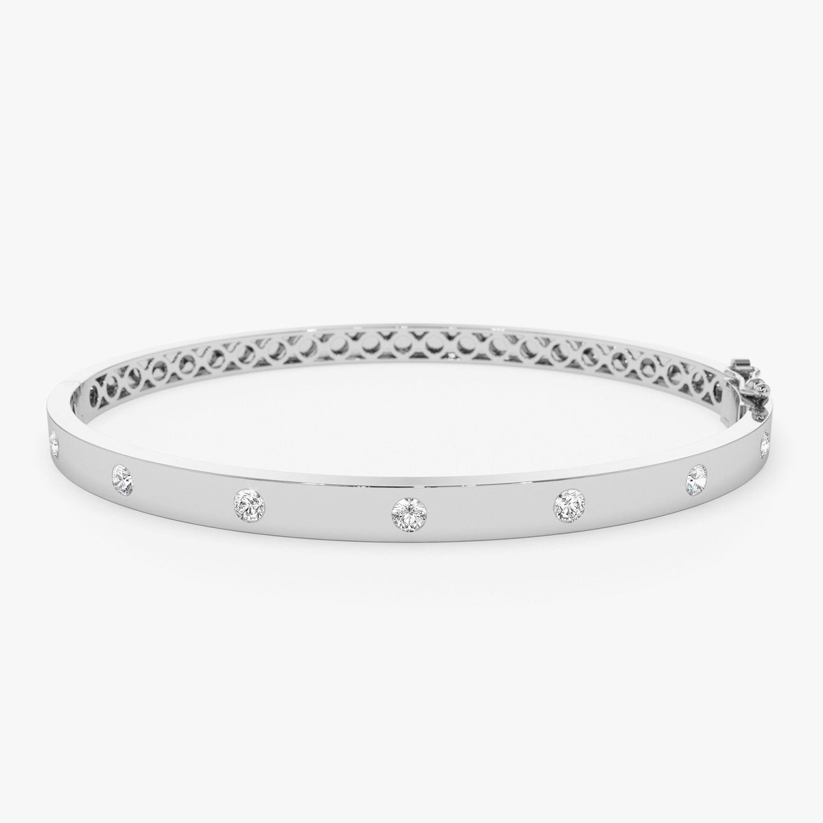 OBFJ0966 - 4mm Diamond Bangle Bracelet bracelets in selectable metal and diamond options - Roselle Jewelry view 6