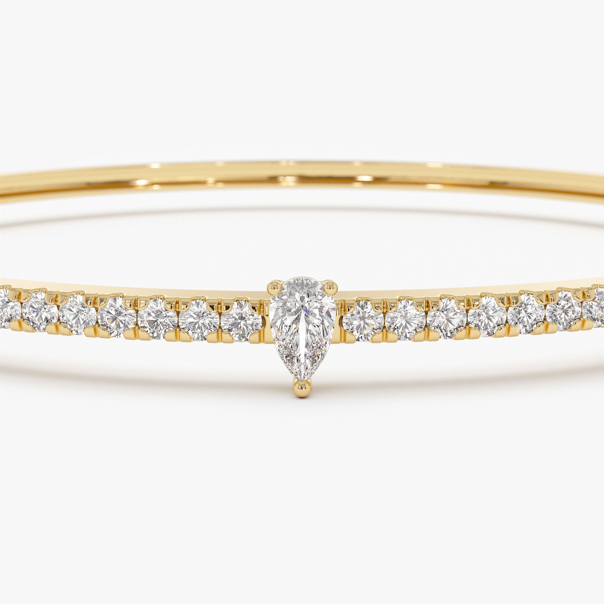 OBFJ1157 - 14k Gold Pear Shaped and Round Diamond Bangle 7