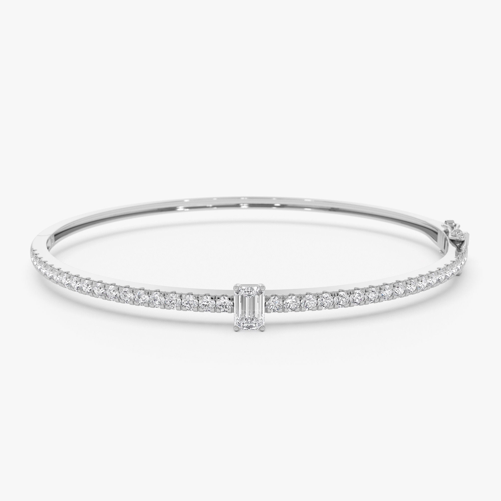 OBFJ1096 - 14k Gold Emerald Cut and Round Diamond Bangle 7