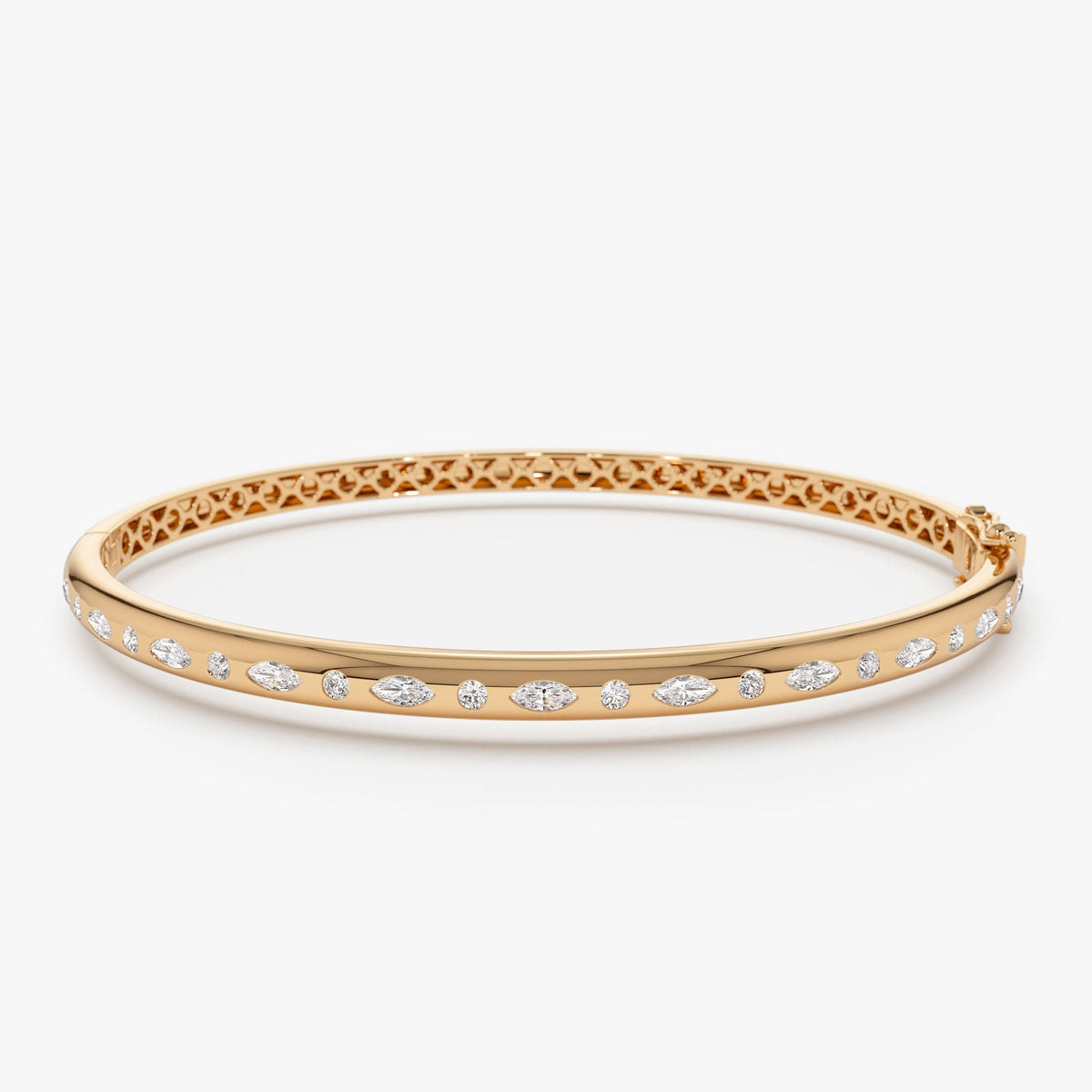 OBFJ1112 - Flush Setting Marquise Shaped and Round Diamond Bangle bracelets in selectable metal and diamond options - Roselle Jewelry view 5