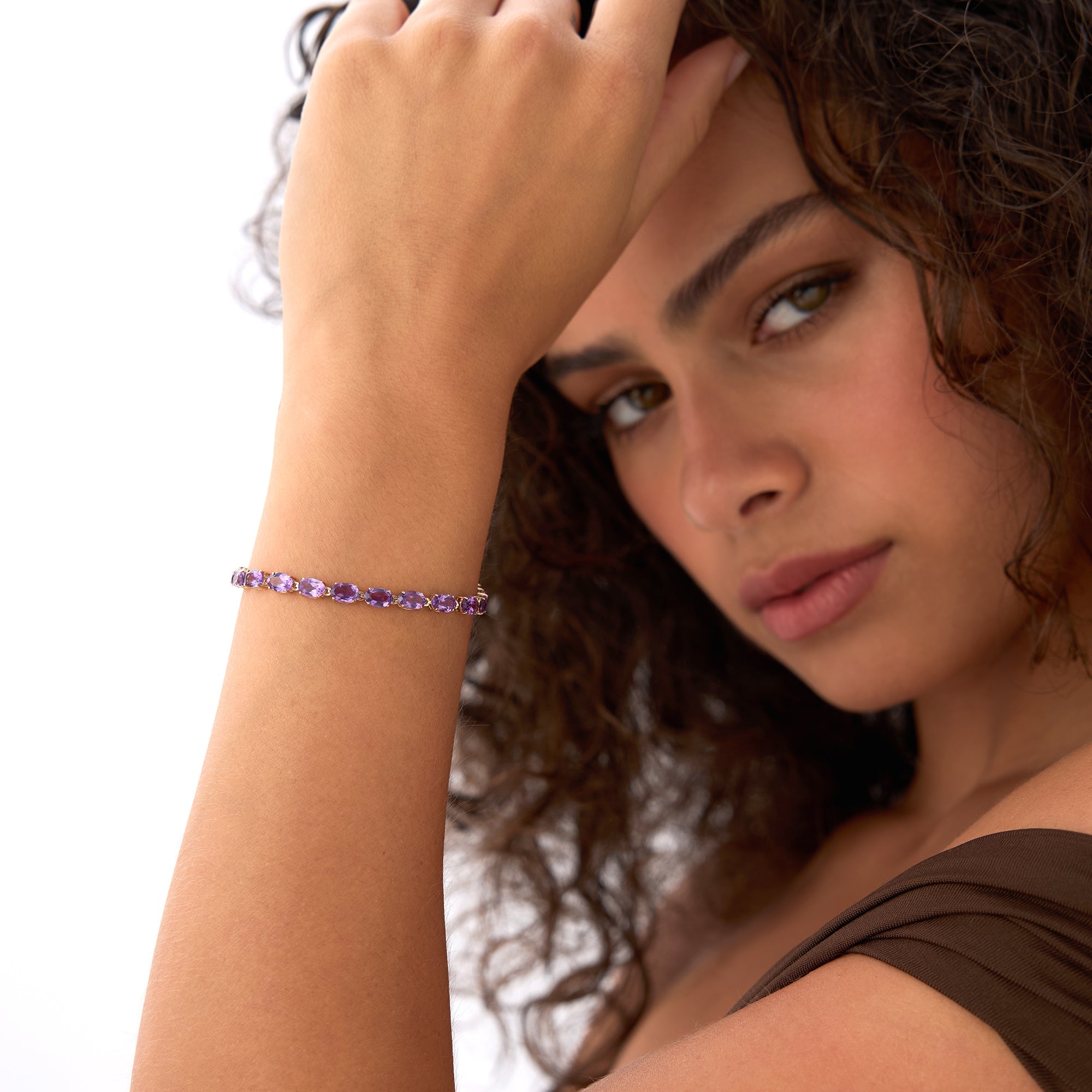 OBFJ0438 - 14K Gold Oval Shaped Amethyst Tennis Bracelet 11.65 ctw 2