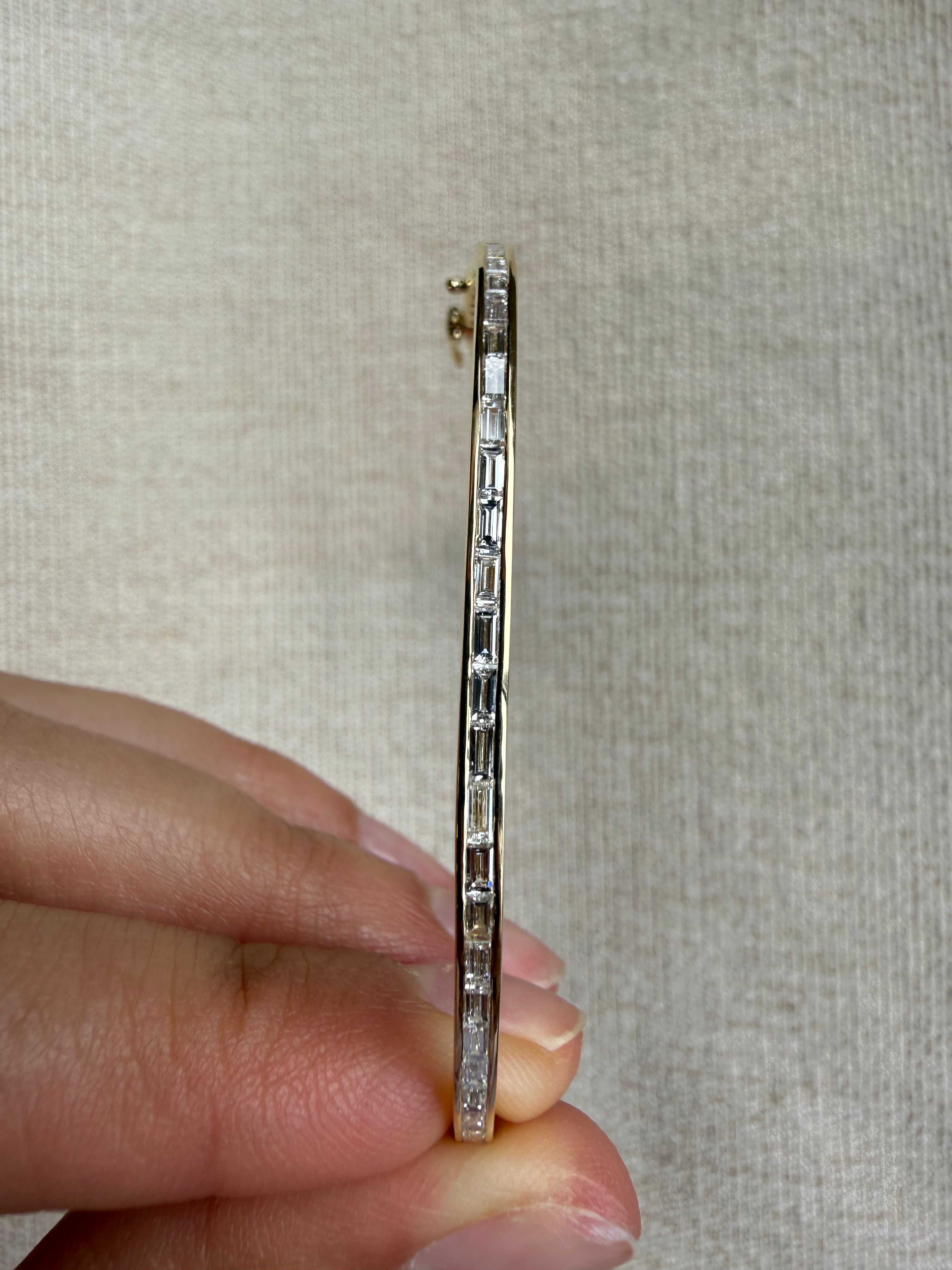 OBFJ0040 - 14K Gold Channel Set Modern Baguette Diamond Bangle 2