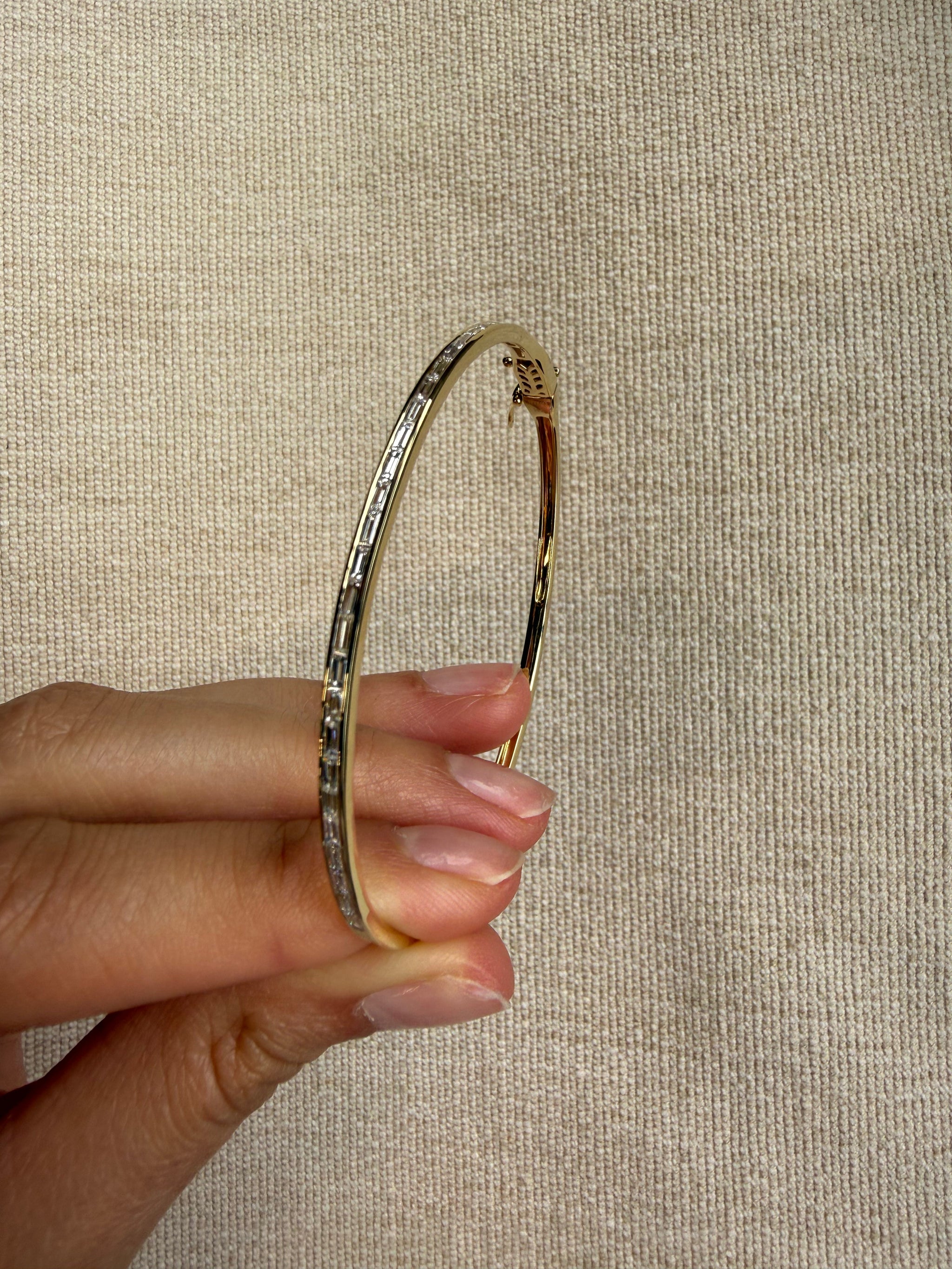 OBFJ0040 - 14K Gold Channel Set Modern Baguette Diamond Bangle 3