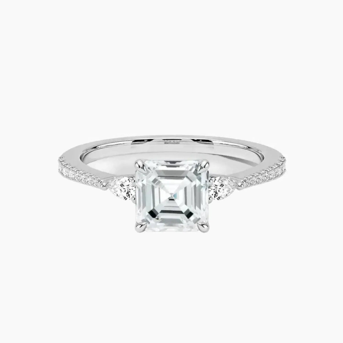 OBSER632 - Calliope Pave Three Stone Asscher engagement ring setting view 1