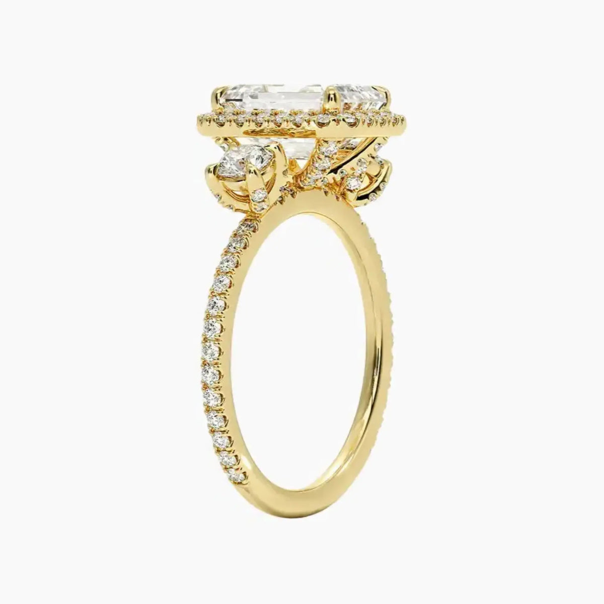 OBSER582 - Brielle Three Stone Emerald Halo engagement ring setting view 8
