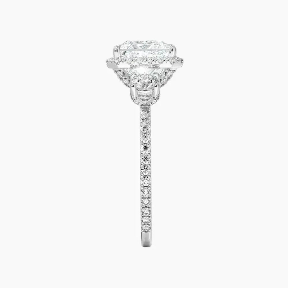 OBSER583 - Brielle Three Stone Princess Halo engagement ring setting view 3